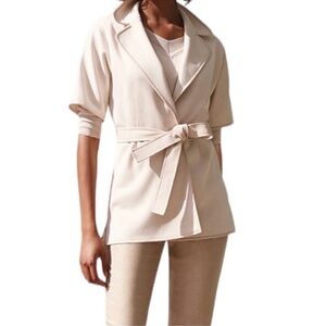 Women's St. John Cream Short Sleeve Wool & Rayon Car Coat with Belt Size Medium